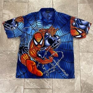 Vintage Official 2001 Spider-Man Graphic Button-up Shirt L All Over Print Tee